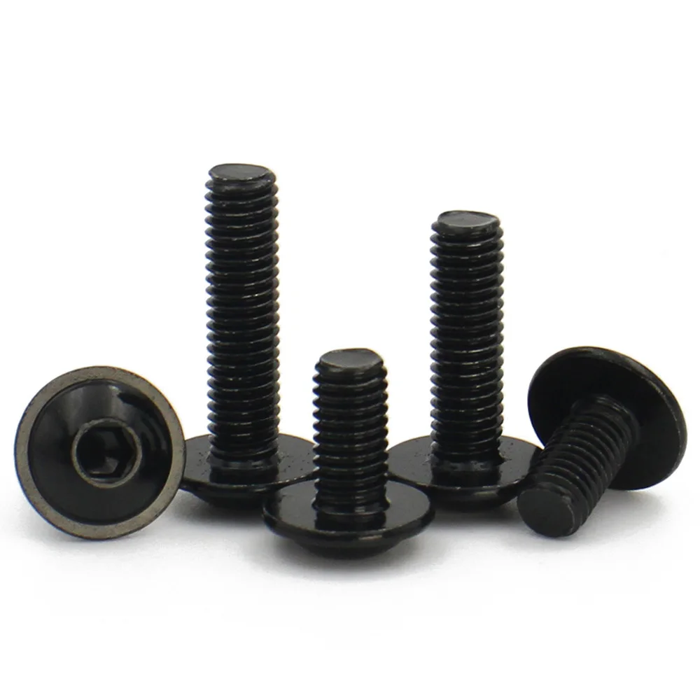 10pcs Black 304 Stainless Steel M3 M4 M5 M6 M8 M10 Hex Hexagon Socket Round Button Flange Head With Washer Collar Screw Bolt