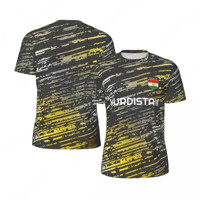 

Fashion Kurdistan Flag Graphic Football T Shirts For Men Trend 3D National Emblem Printed Sports T-shirts Loose Breathable Tees