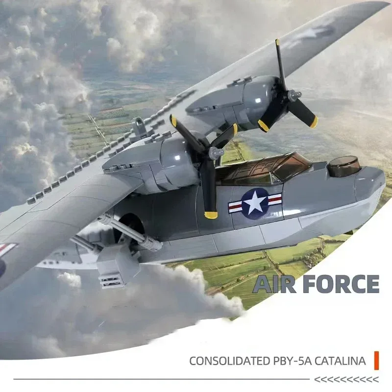 Pby 5A Catalina Deniz Uçağı Askeri Savaşçı Yapı Taşı Montaj Oyuncak Helikopter Modeli Çocuk Hediye