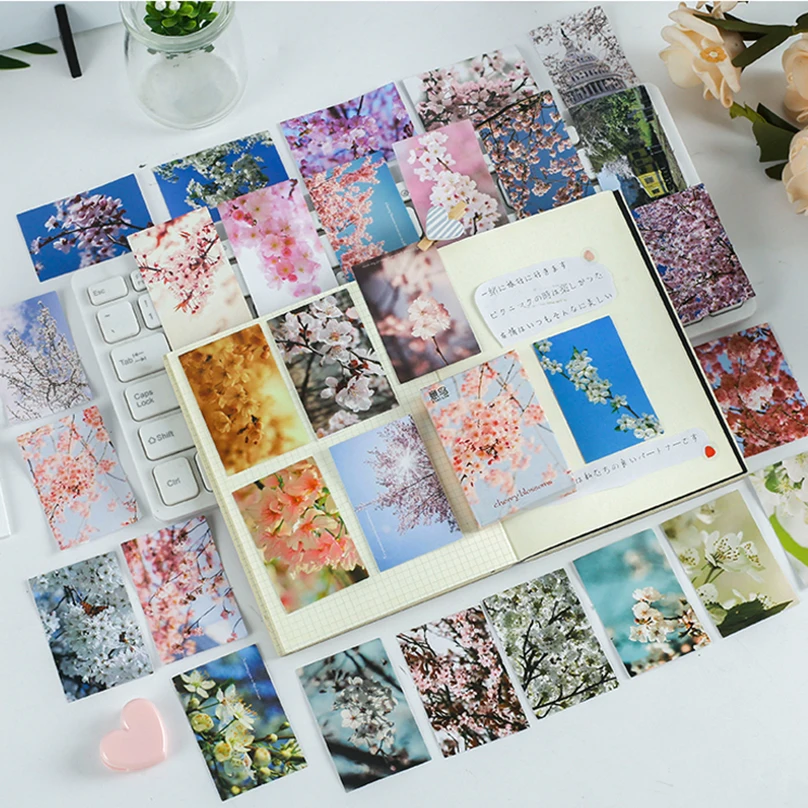 30Pcs Sakura Stickers Pegatinas Scrapbooking Stickers Aesthetic Stationery Autocollant Journal Decoration Cute Stickers For Kids