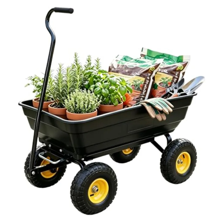 Garden Dump Cart Wagon 600 Lbs, Heavy Duty Yard Wheelbarrow