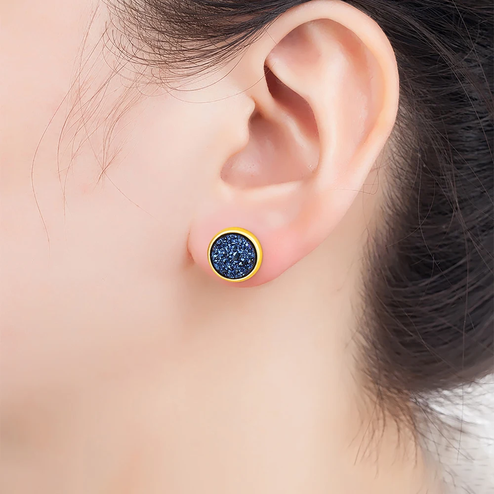 High Quality 8 MM Round Mineral Stone Charm Stud Earrings 6 Colors For Women Fashion Versatile Fine Ear Jewelry Accessories Gift