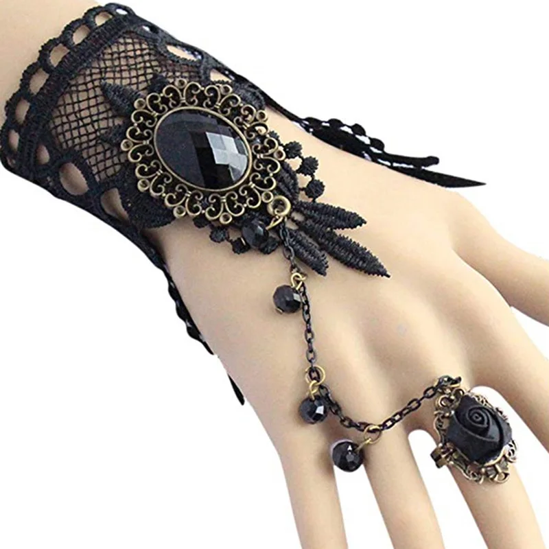 Lace Rose Bracelets Women Vintage Gothic Butterfly Bracelet Hollow Out Steampunk Vampire Pulseira Bracelet Jewelry Accessories