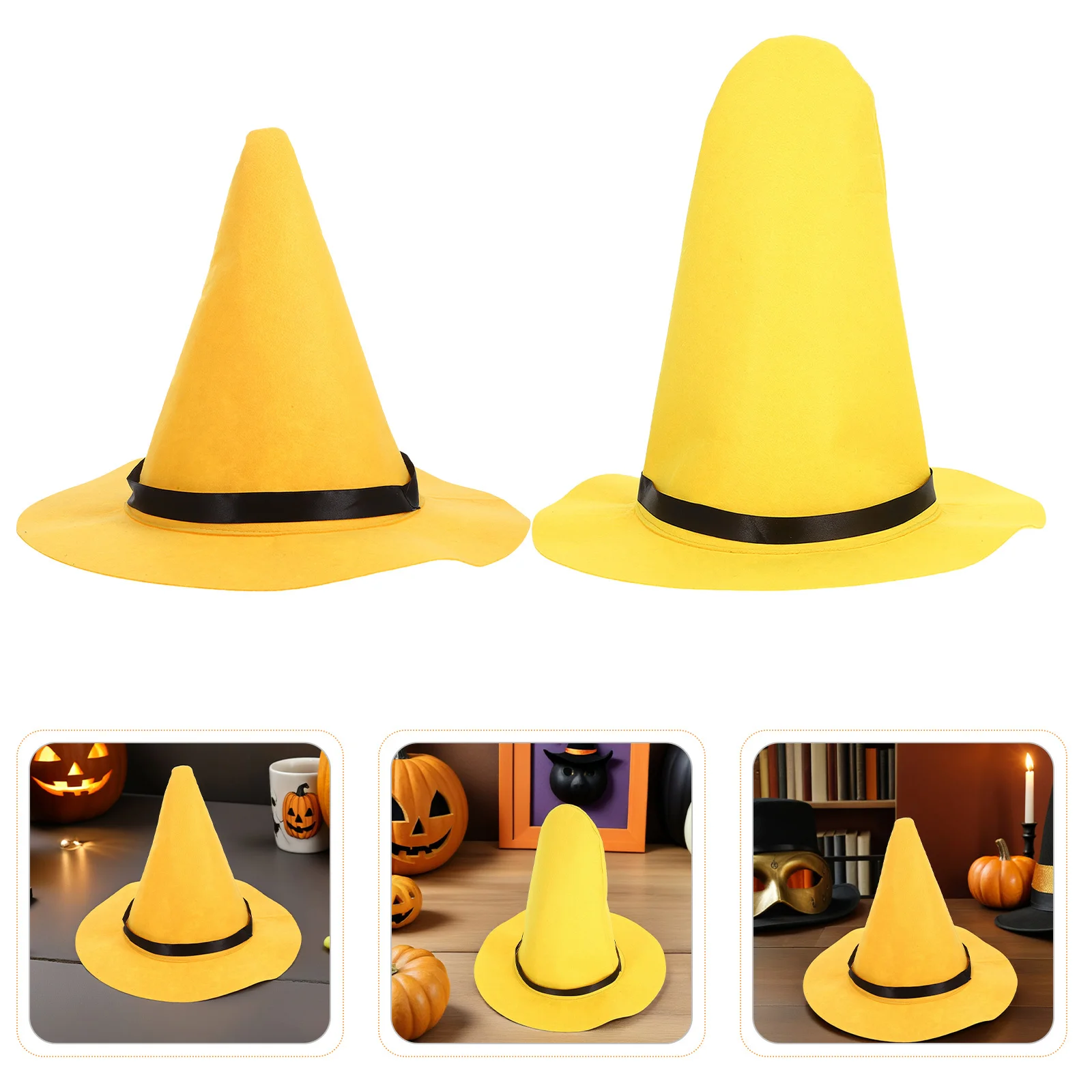 

2 Pcs Ladies Halloween Costumes Men Wizard Hat Adult Cosplay Party Medieval Witch Decor Felt Yellow