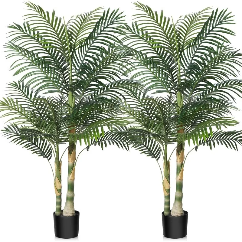 

Artificial Golden Cane Palm Tree, Fake Tropical Palm Plant, Pre Potted Faux Greenry Plant for Home Decor Office, Set of 2