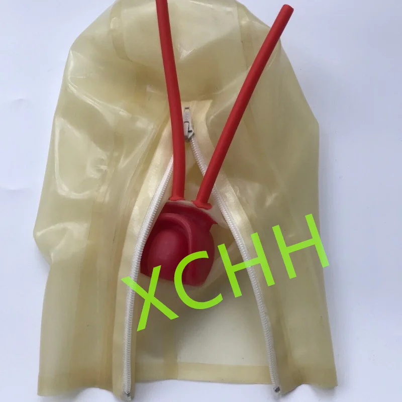 

Handmade Latex Hood Rubber Mask Transparent with Nose Tube Back Zip Sexy Fetish Headgear Customize Halloween Cosplay Costume