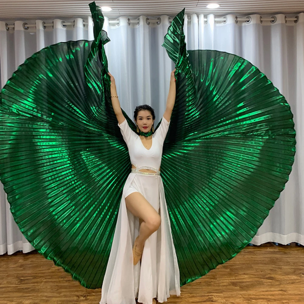 Półprzezroczysty kostium do tańca orientalnego dla dorosłych Plus Size Wykonaj taniec brzucha Isis Wings 360 stopni Złote skrzydła Wersja duża