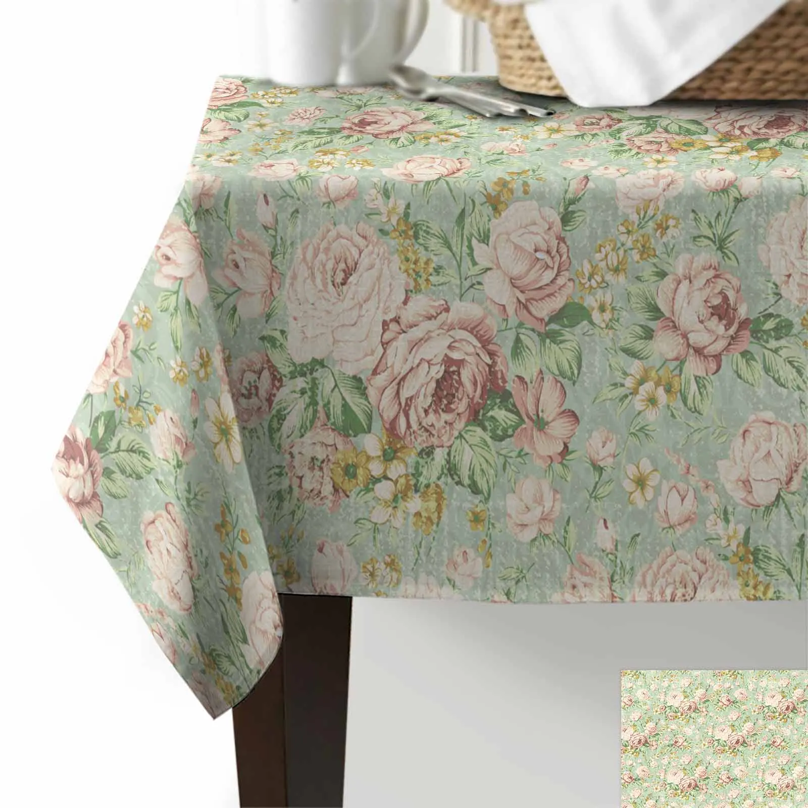 Flower Illustration Camellia Retro Anti-scalding Waterproof Tablecloth Rectangular Round Table Cover Kitchen Furnishings