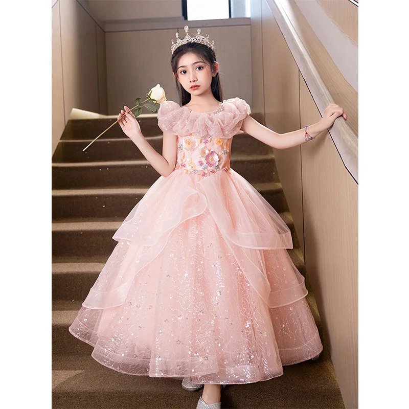 Pink Girls' Dress Luxury Niche High-End Princess Dress Children's Host Model Show Piano Performance Dress Spring