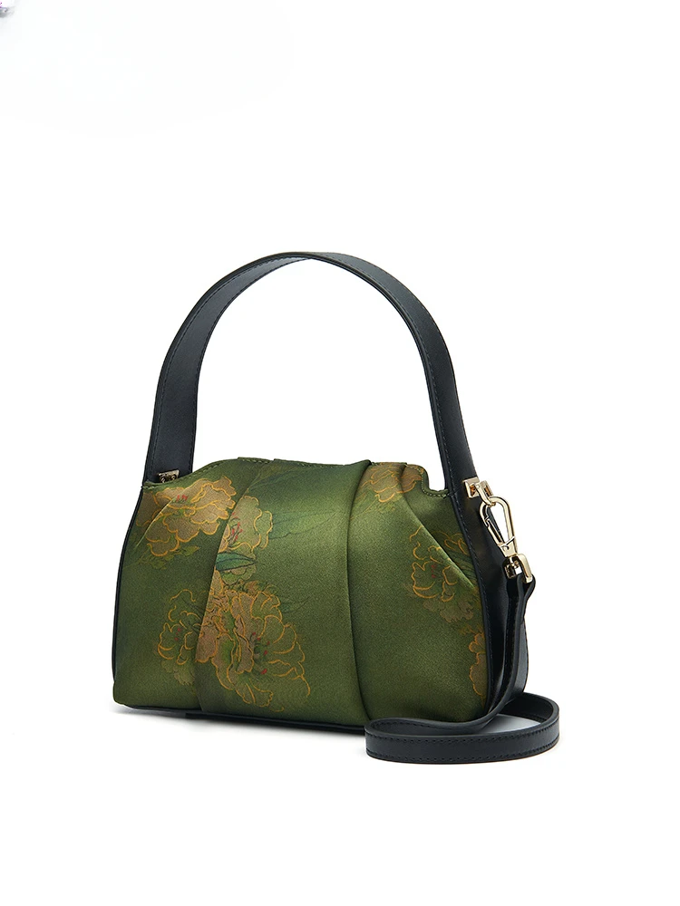 Mulberry Silk Women's Bag National Style Retro Green Portable Shoulder Crossbody Clutch Bag