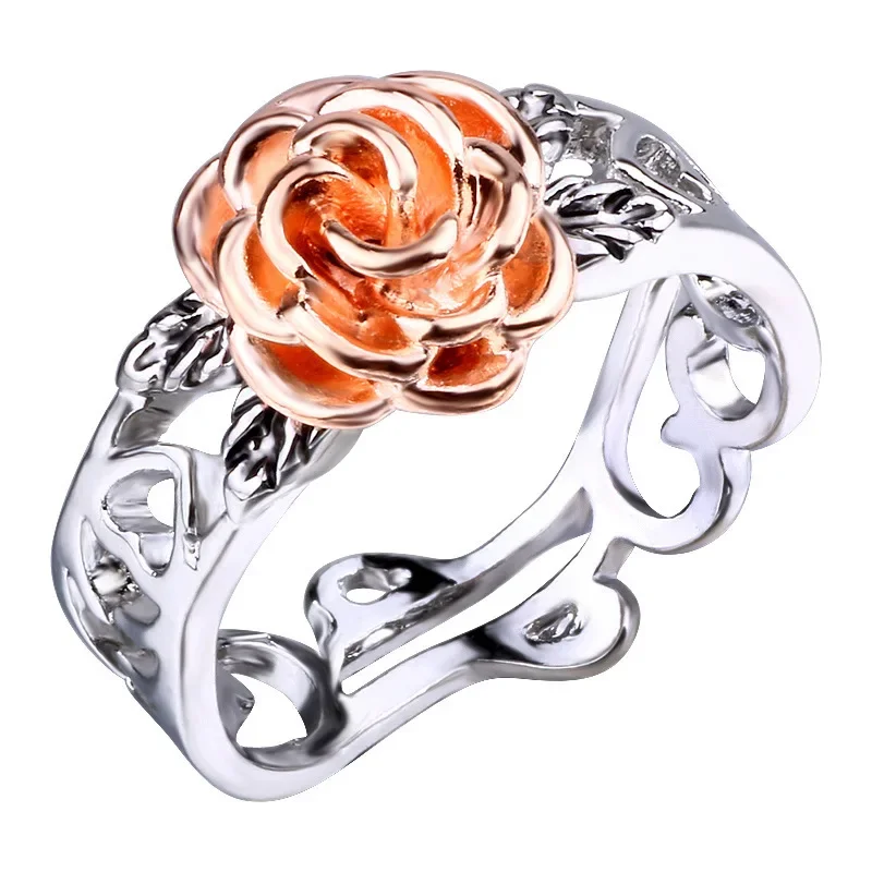 Rose Shaped Ring for Women Vintage Style Hollow Out Flowers Double Color Rings Fashion Jewelry Engagement Rings for Women
