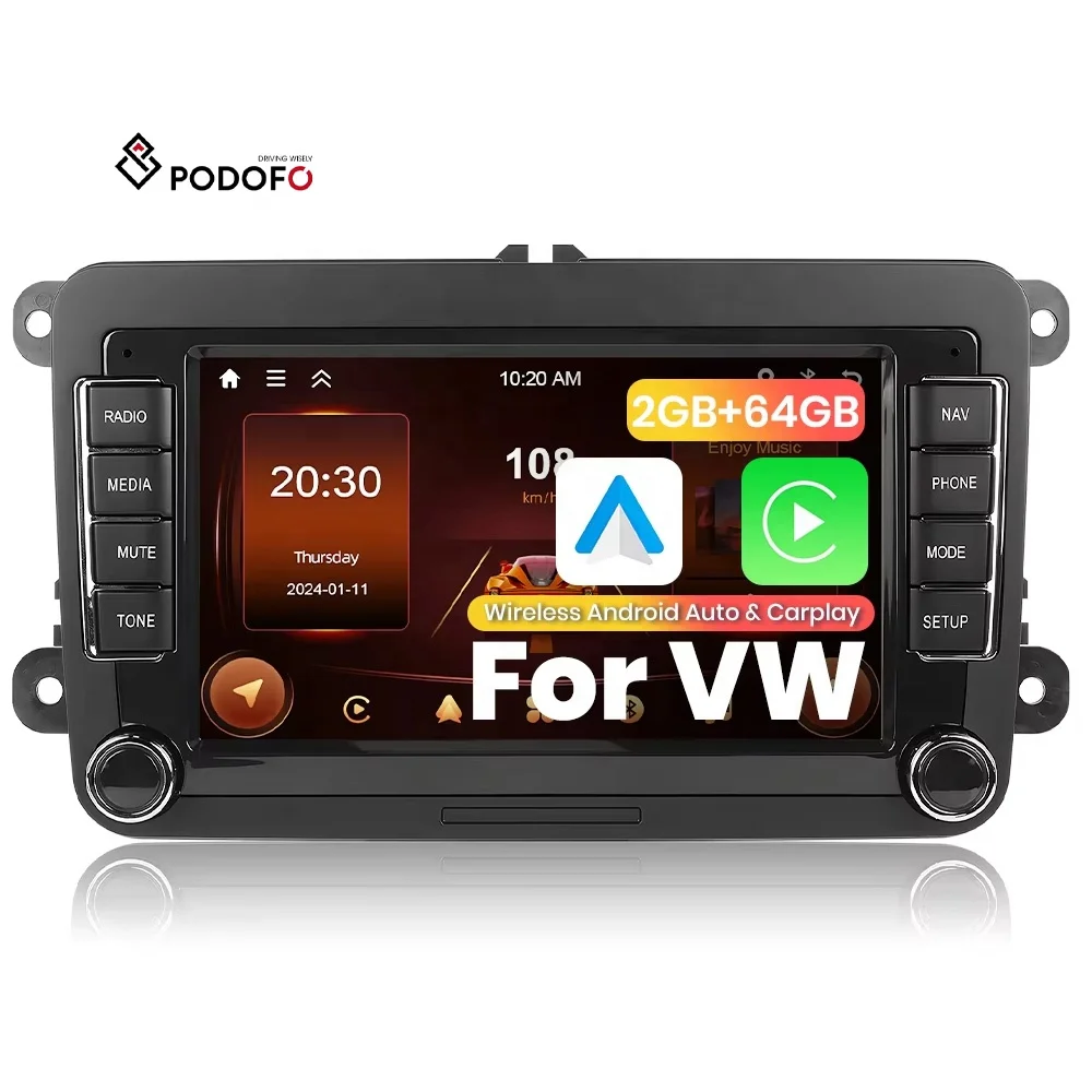 

Podofo 7'' Android Car Radio Wireless CarPlay/Android Auto Electronics GPS WIFI FM RDS For VW/PASSAT/SKODA/POLO/FABIA/GOLF 5/6