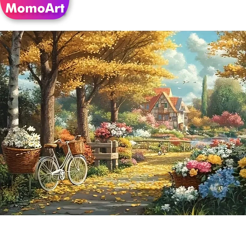 

Алмазная вышивка Momoart: уличный пейзаж для взрослых и начинающих, алмазная живопись, осенняя мозаика, декор для стен с изображением дерева, сделай сам