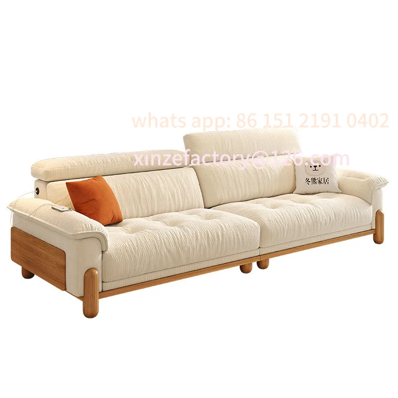 

Customizable marshmallow puffs Japanese log style small apartment living room cream cloud solid wood sofa fabric sofa