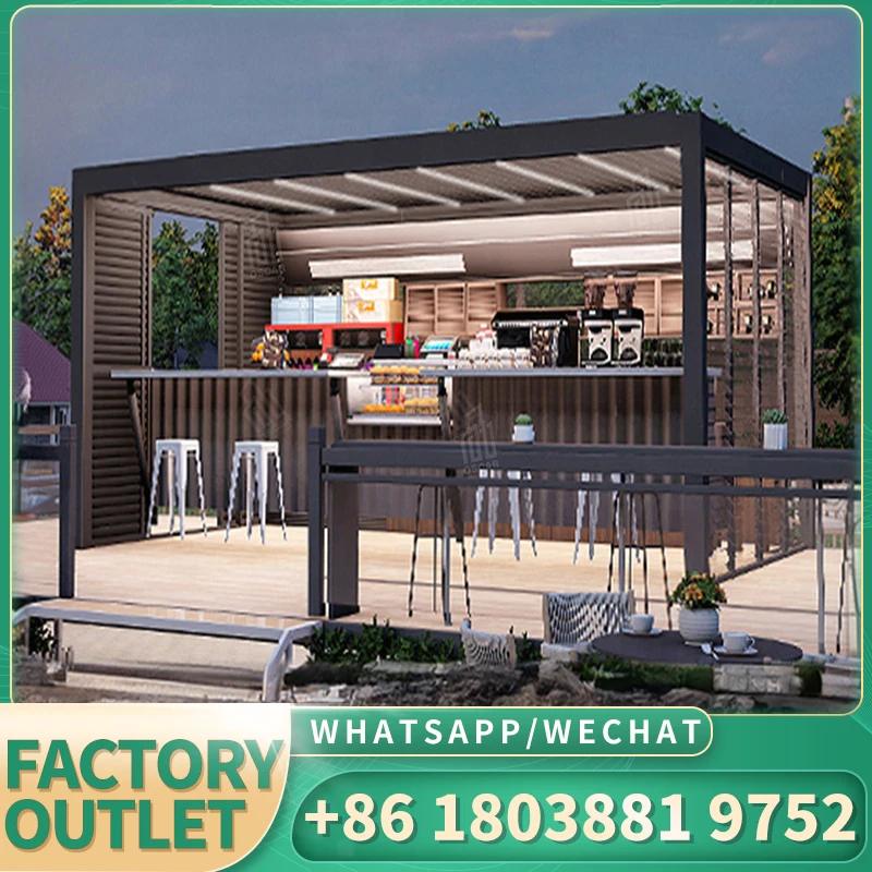 

Outdoor Gazebo Courtyard Aluminum Alloy Pavilion Villa Terrace Garden Four Corner Gazebo Outdoor Tent Electric Awning