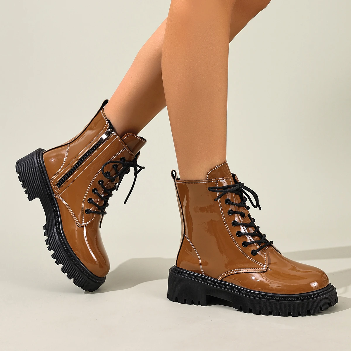 Elegante, sexy Winterstiefeletten mit quadratischer Schnittform, dicker Sohle, lässig, modisch, Bestseller, neu, bequem, große Größen, Damenstiefel – Detail 6