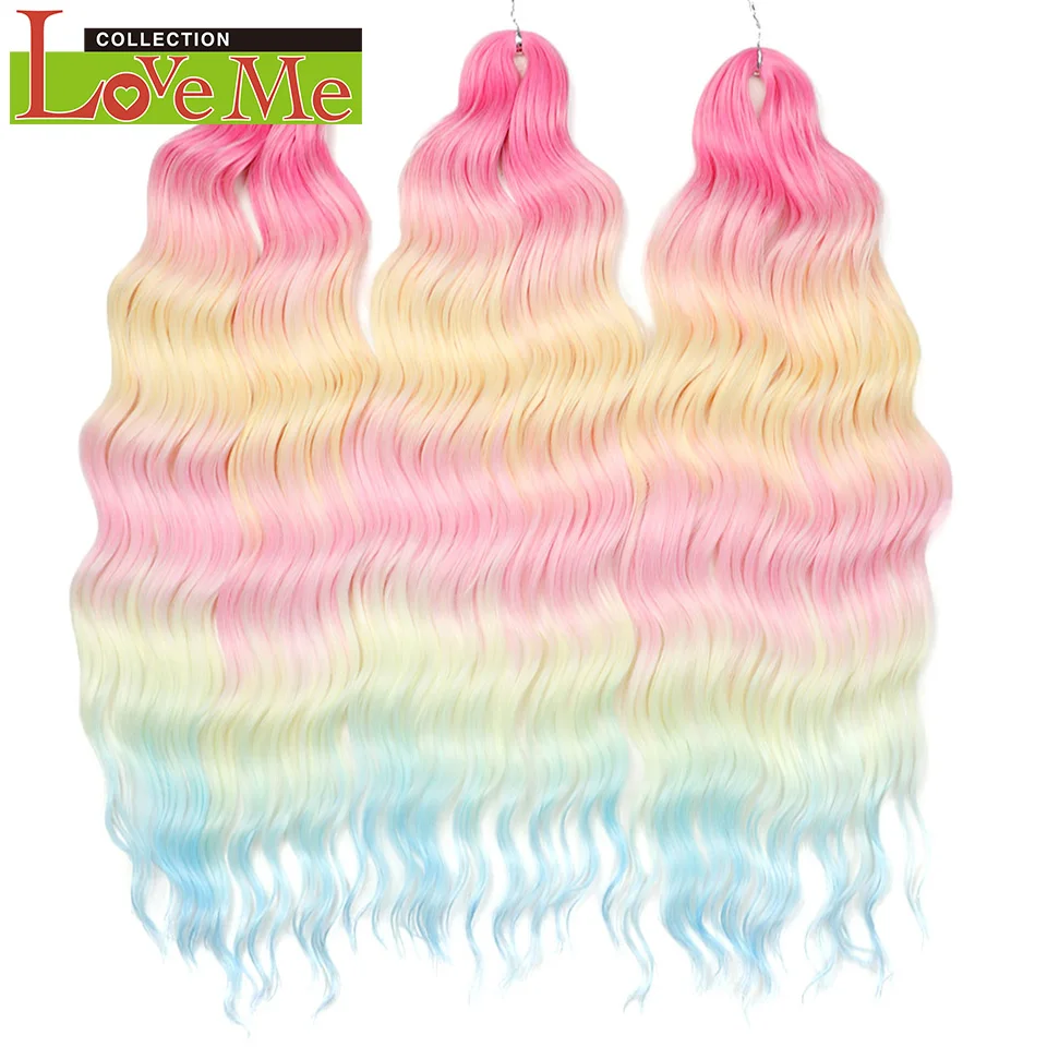 LOVE ME 24 Zoll 300g Synthetisches Haar Wasserwellen-Flechthaarverlängerungen Ombre Regenbogenfarben Tiefe Wellen Twist Häkelhaar – Detail 19