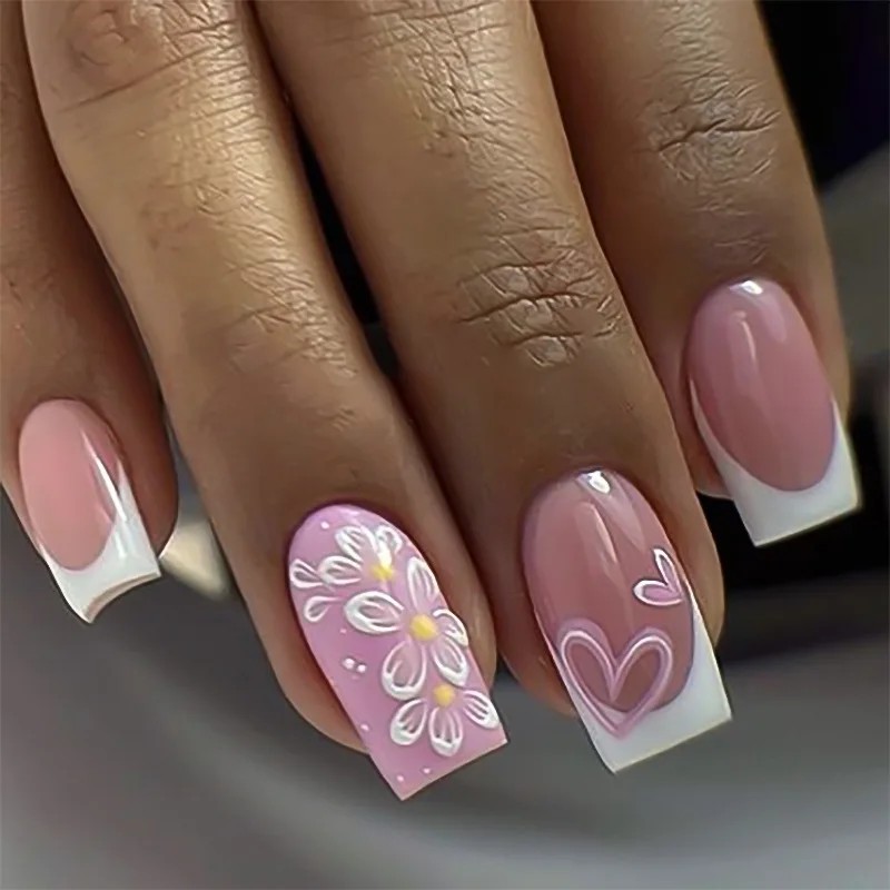 

24Pcs False Nail Flowers love Wearable Handmade Manicure Fake Nail