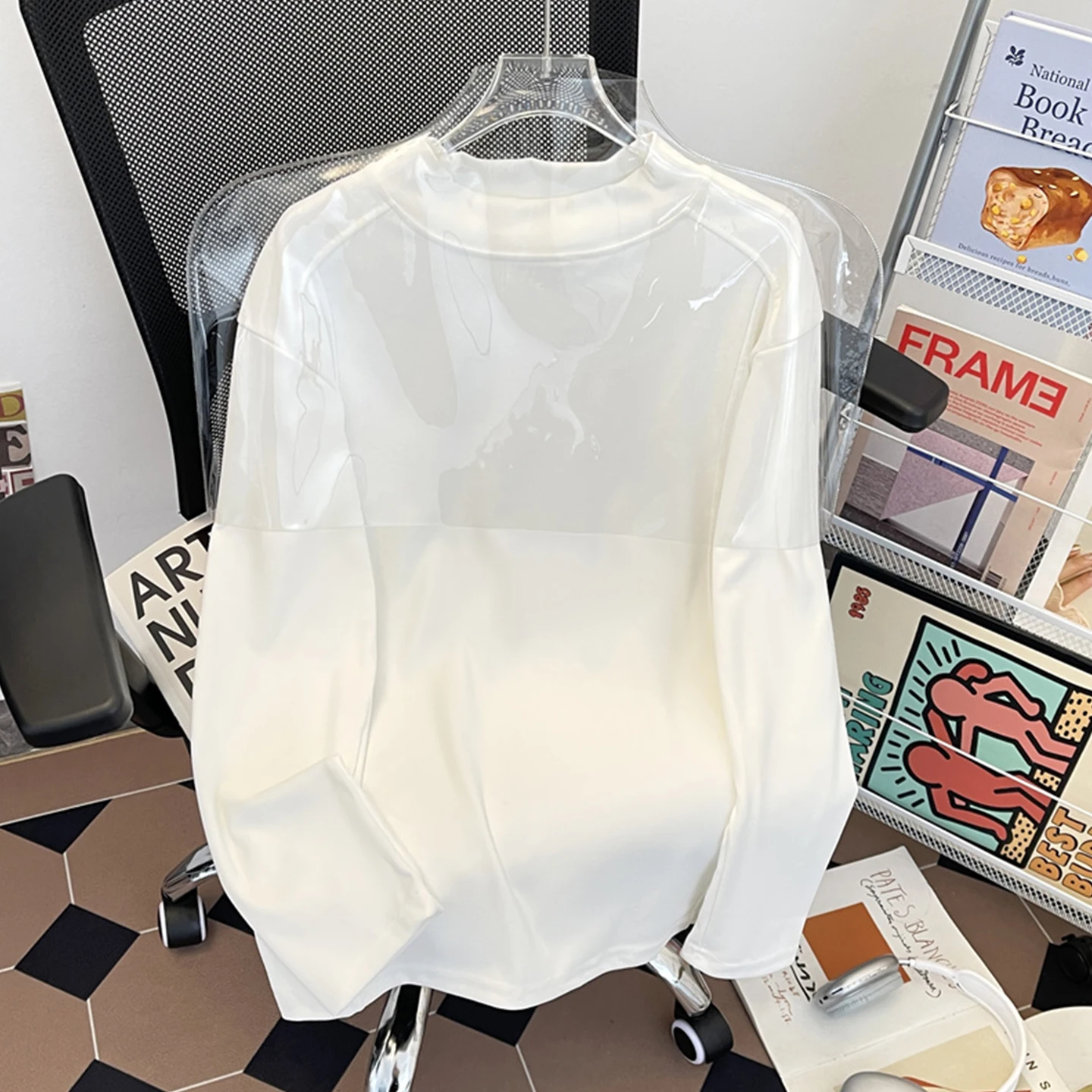 

Мужская футболка с высоким воротником и длинным рукавом, плотность 300 г/м², однотонная, для весны и осени, базовый слой, повседневная, свободного кроя