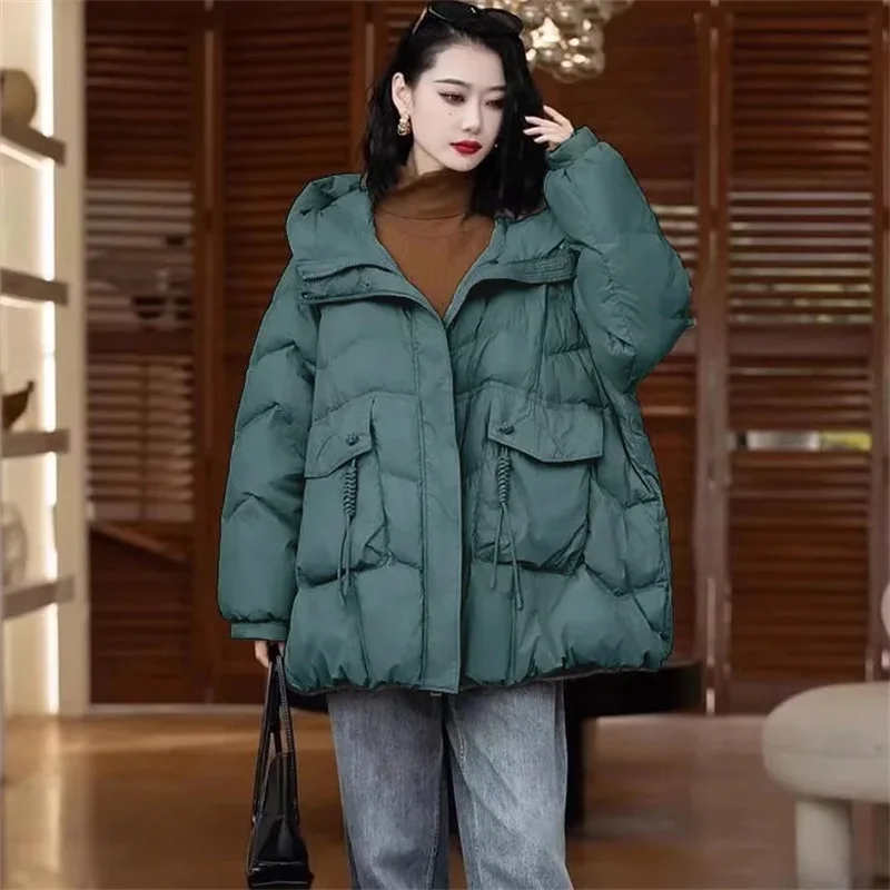 2025 الخريف الشتاء 90% الأبيض بطة أسفل سترة مقنعين فضفاض معطف منتفخ المرأة معطف كبير الحجم رشاقته الإناث سترات #3