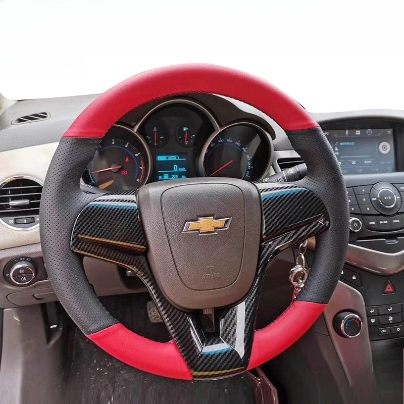 

Hand Stitched black red Genuine Leather Car Steering Wheel Cover For Chevrolet Cruze 2009-2014 Orlando Aveo 2011-2014 Auto parts