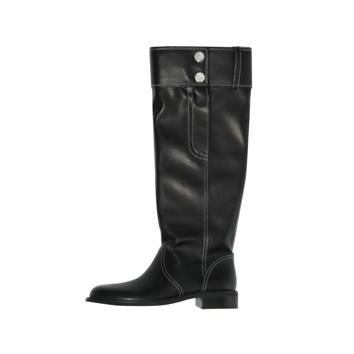 Arden Furtado Autumn brown PU Pleated Knee high boots Round toe Middle heel Metal buckle Modern boots Large size Women's Boots