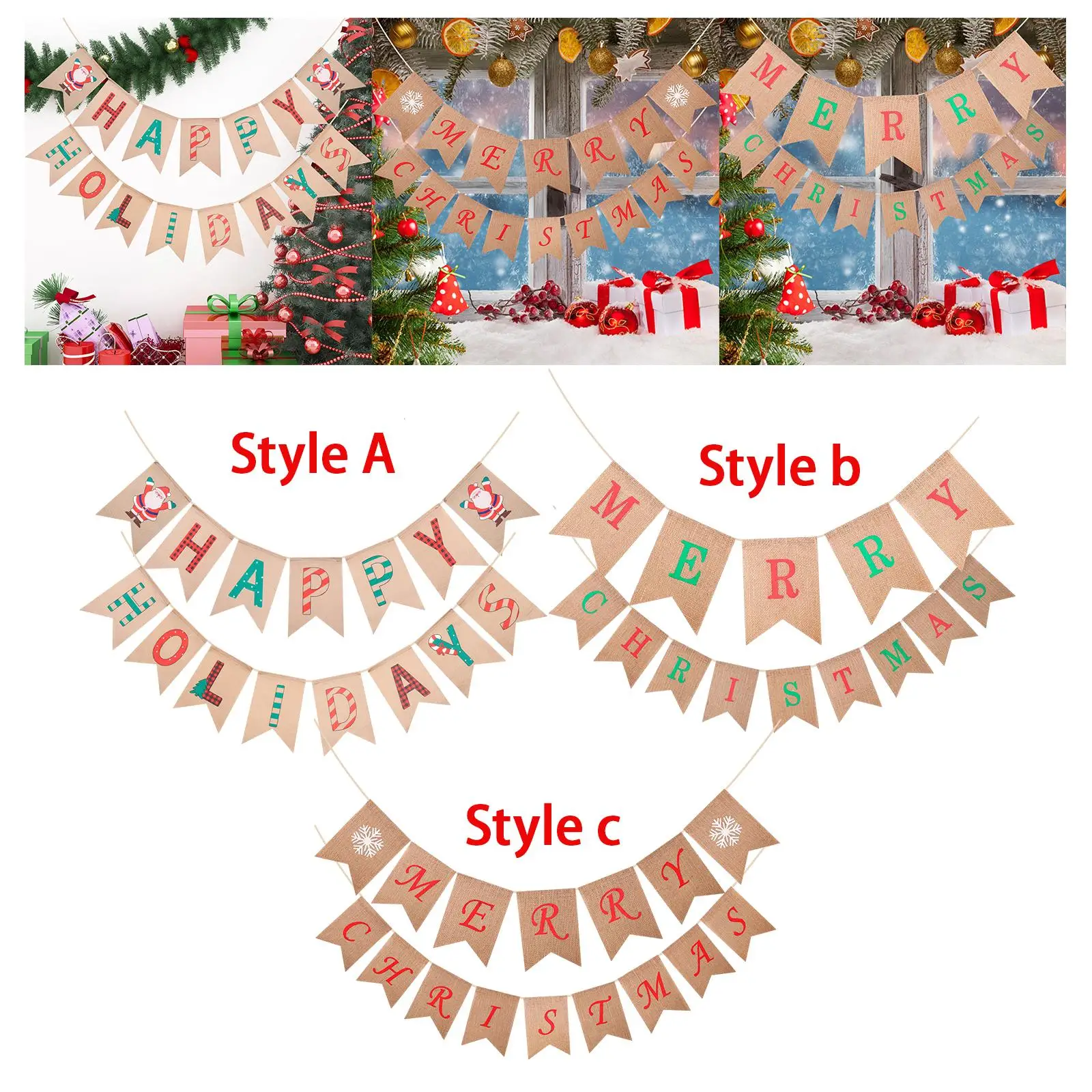 Merry Christmas Banner Background DIY Pull The Flag for Fireplace Home Wall