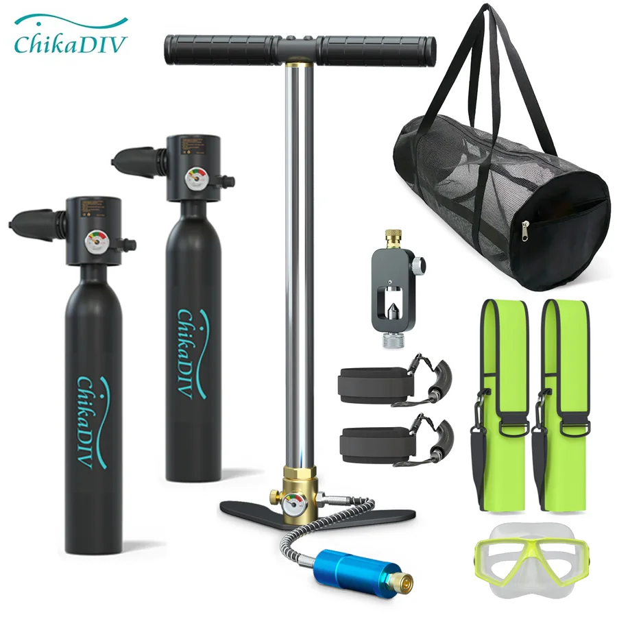 CHIKADIV C300P 0.5L*2 Portable Mini Scuba Diving Tank Equipment with pump and diving bag Outdoor Water snorkeling Travel Gift