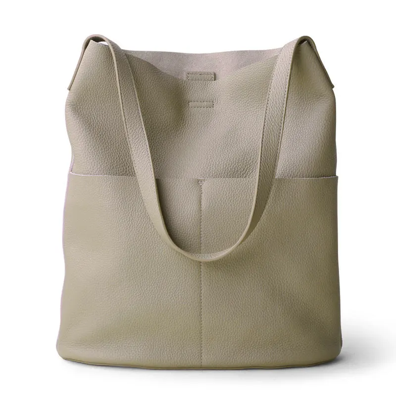 ALA Rising|Soft Genuine Leather Bucket Tote Bag Large Capacity Office Lady Bags High Quality Unique Design Bags