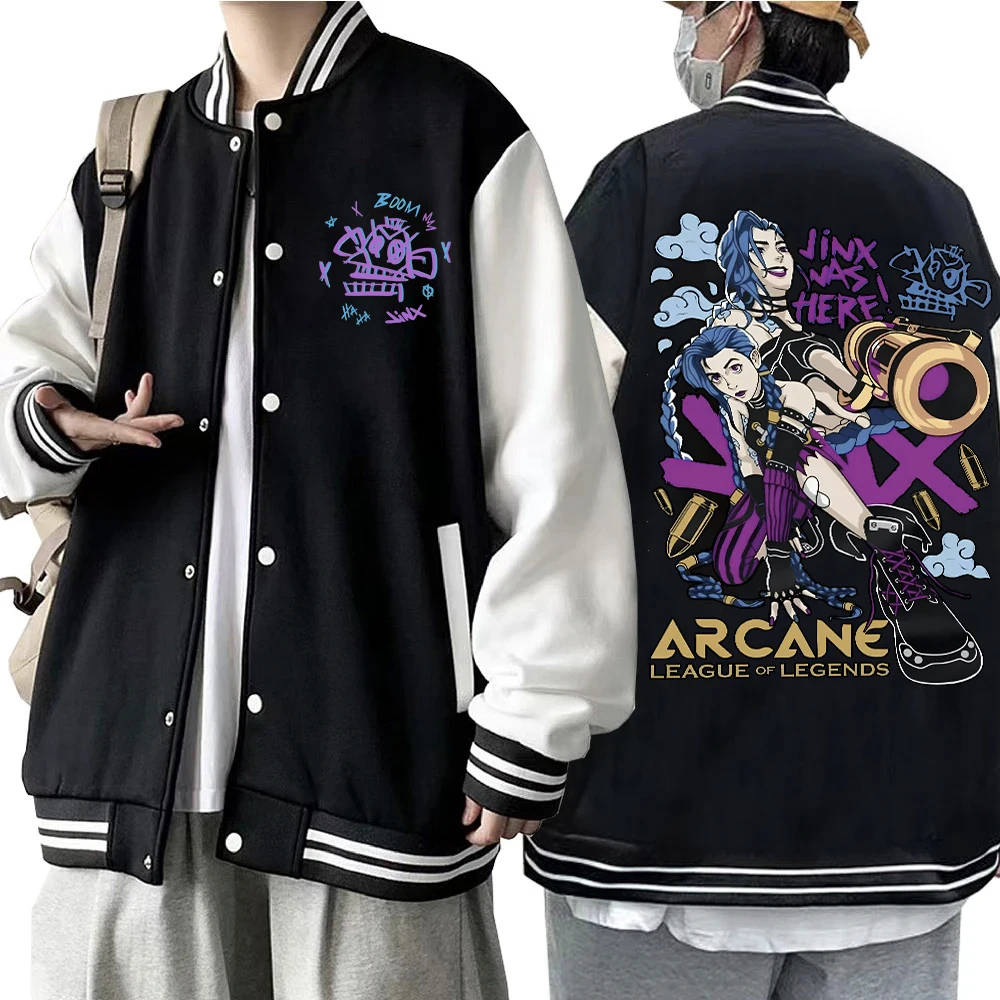 Arcane-jinx-Chaqueta de béisbol con capucha para hombres y mujeres, uniforme de béisbol, regalo para fanáticos, Harajuku