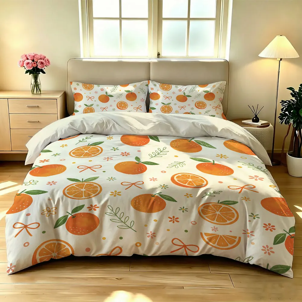 3PCS Summer Fruit Print Coreless Summer Duvet Set Multiple Sizes for Bedroom and Dormitory Bedding Decoration, Machine Washable