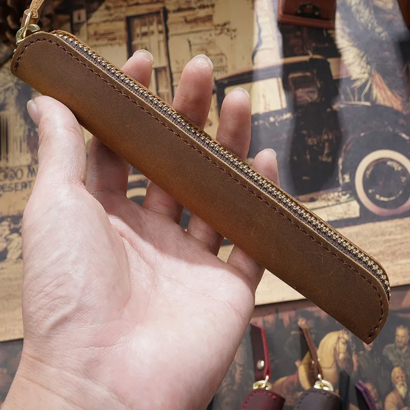 ซองใส่ปากกาหนังวัวแบบมีซิป  กระเป๋าใส่ดินสอขนาดเล็ก ป้องกันรอยขีดข่วน สำหรับนักเรียน นักศึกษา ใช้ในชีวิตประจำวัน ใส่เครื่องเขียน