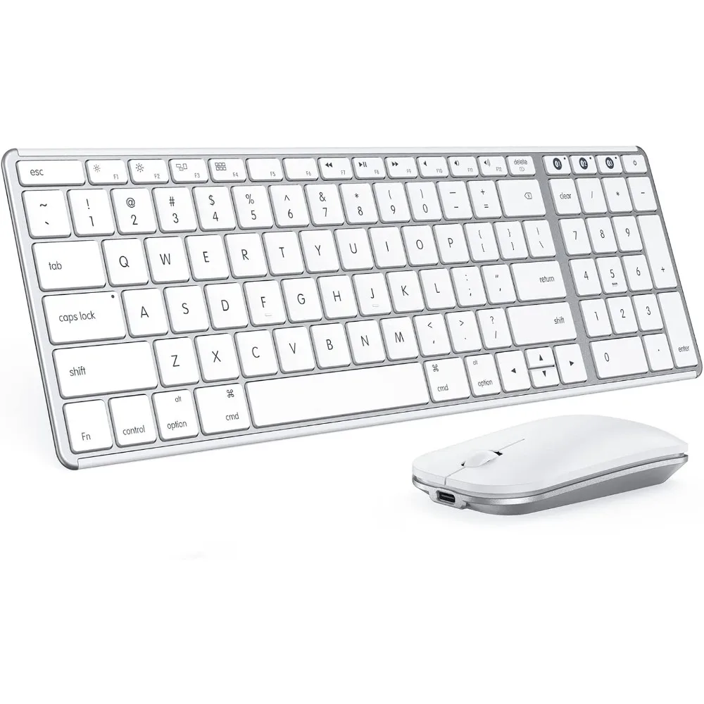 Compact Wireless Keyboard & Mouse for Mac, 3-Device, Compatible with MacBook Pro/Air & iPad, White Silver