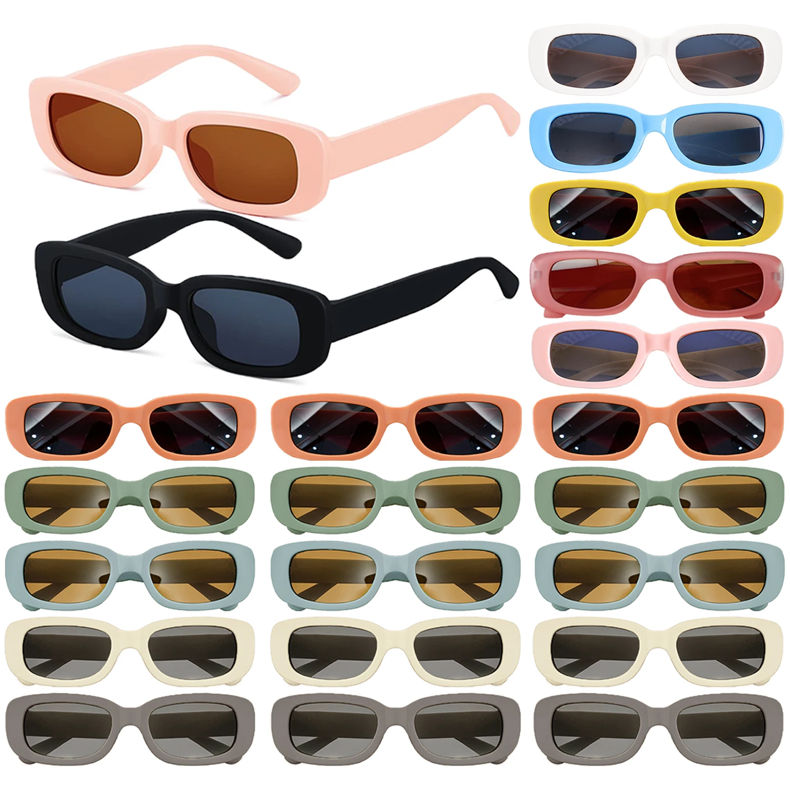 12-60Pcs Children Sunglasses Vintage Rectangle Sunglasses Kids Birthday Party Favors UV400 Kids Pool Sunglasses Beach Sunglass