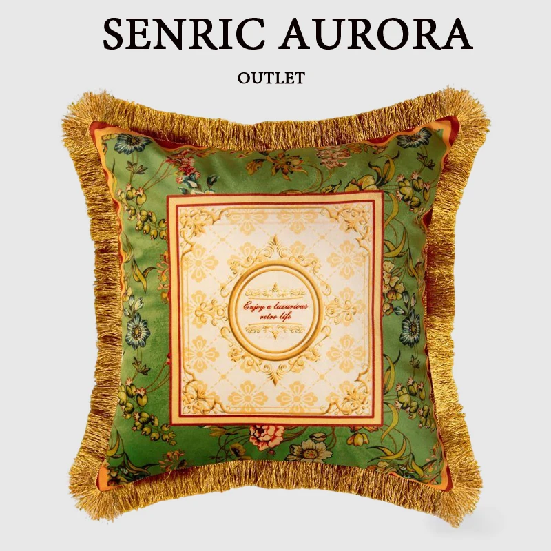 American Style Vintage Cushion Cover Double Sided Flowers Print Velvet Tassel Pillowcase For Sofa Living Room