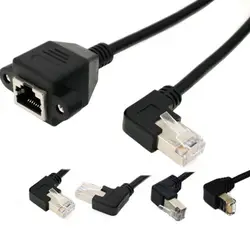 RJ45 90 Degree Male To Female LAN Network Right Angle RJ45 Cable Panel Mount Extension Cable Ethernet LAN Cord Network Wire