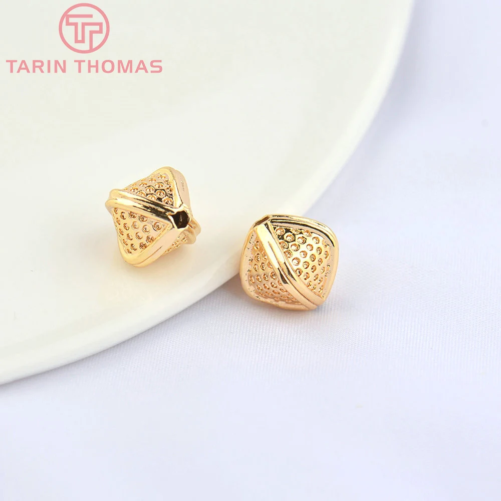 (5154)6PCS 10MM 24K Gold Color Brass Rhombus Texture Spacer Beads Bracelet Beads High Quality Diy Jewelry Accessories Wholesale