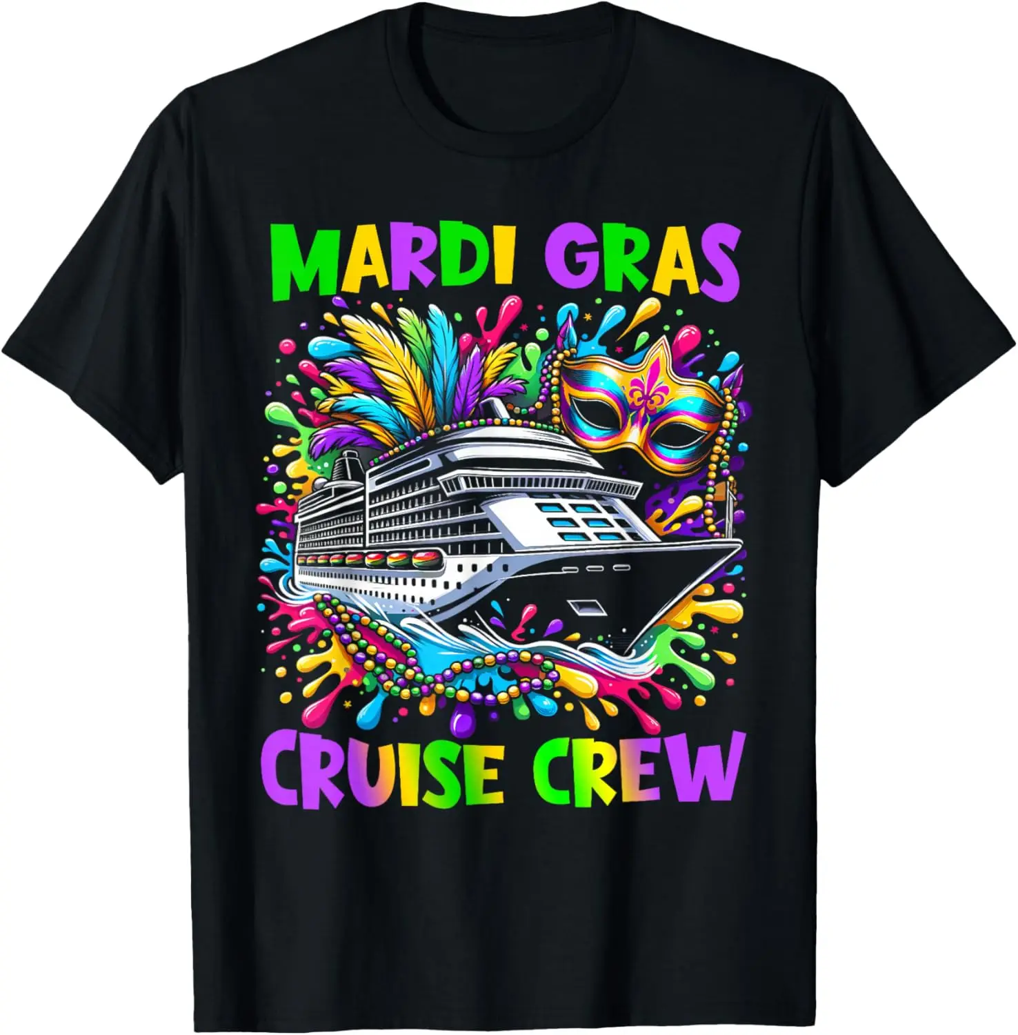 

Mardi Gras Cruise Crew Carnival Party Graphic Tee Breathable Cotton Short Sleeve Trip T-Shirt