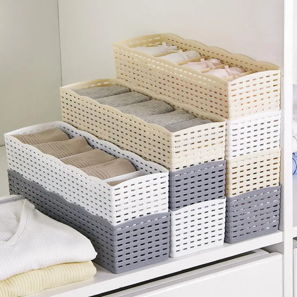 5 Grids Socks Underwear Storage Basket Wardrobe Organizer Box  Keep Tidy Space Saving Plastic Towel Container 저장 바구니