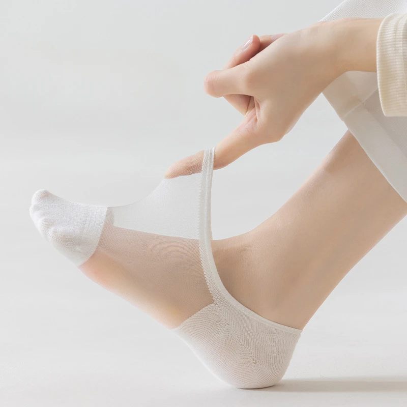 Solid Color Low Cut Socks Women Hollow Out Mesh Thin Breathable Sock Slippers Silicone Non-slip Summer Invisible No Show Socks