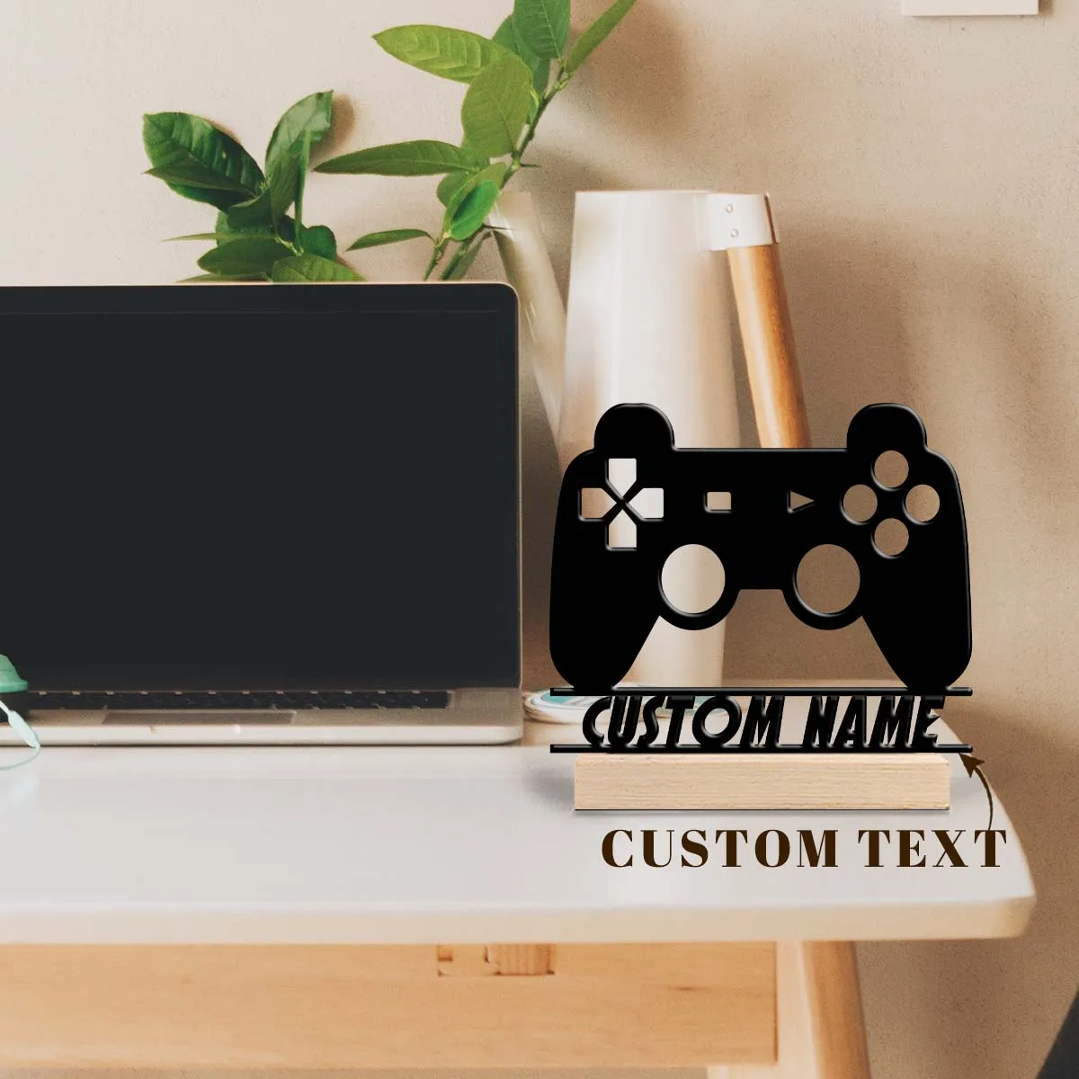 1 Stück Holzsockel Individuelles Gamer-Desktop-Metallkunst-Ornament, Heim- und Büro-Dekoration, Hotel-, Café- und Club-Dekoration, Ideales Geschenk für Familie und Freunde