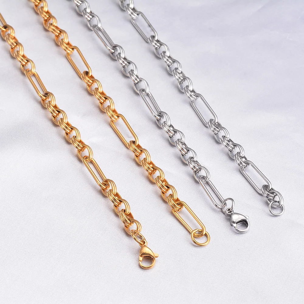 1 Piece 16-32 Inch Stainless Steel Oval Chain O Ring Chain  Punk  Necklace Bracelet For Women Mens Jewelry Dropshipping
