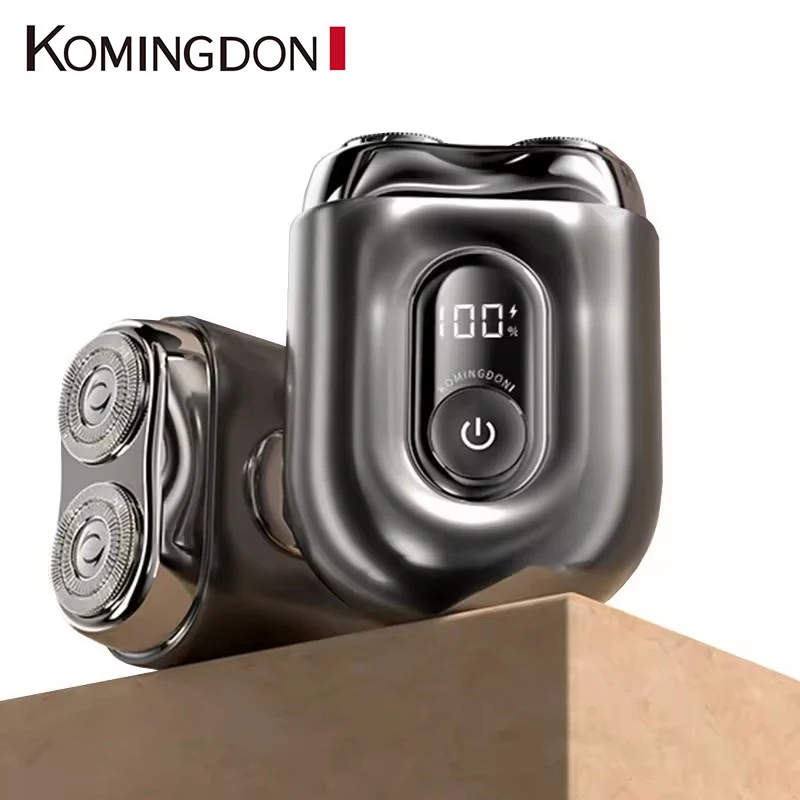 Komingdon Twin Head Mini Rotary Shaver Portable Male Rotating Razor Pocket Size Beard Razor with Magnetic Cover for Men Face