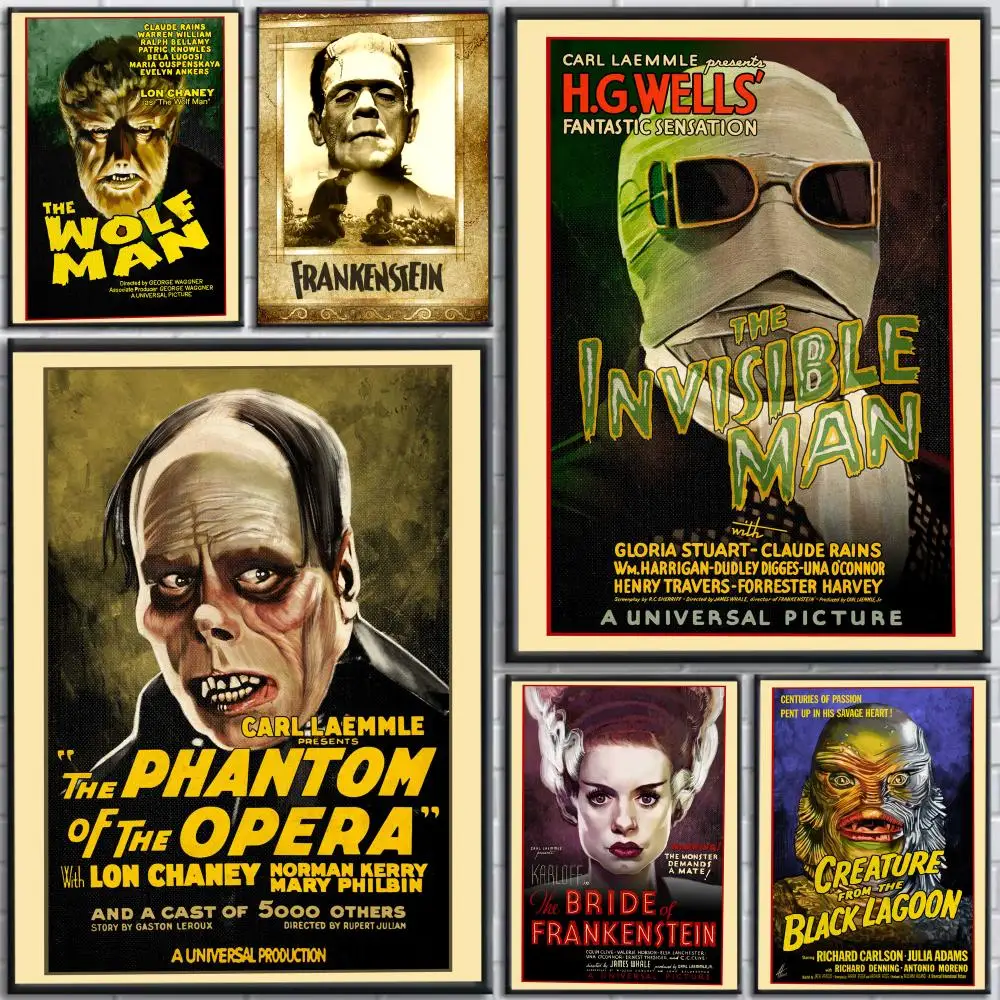Vintage U-Universal M-Monsters Horror Poster Art painting poster with prints Home bedroom living room decoration