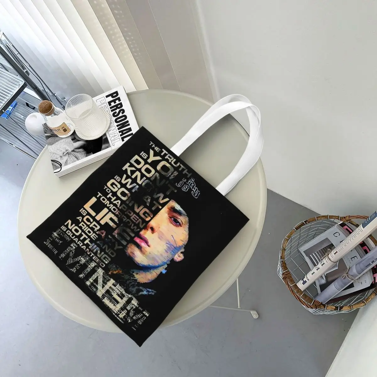 Eminem American Hip Hop Rapper Pop Music Shopping Bags Canvas The Tote Bag Folding for Ladies Shoulder Tote Travel Handbag