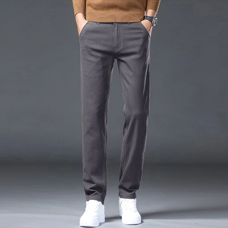 2025 hommes Smart décontracté mi-hauteur jean mâle ample droite élasticité Denim pantalon haut de gamme mode argile-jaune pantalon