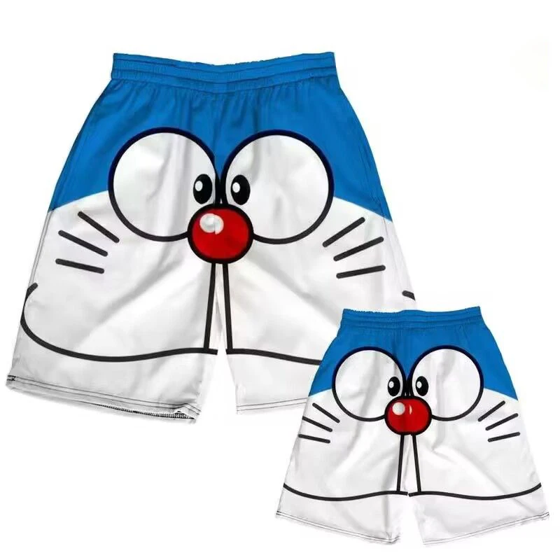 Summer Kids Doraemon Printed Shorts Cute Cartoon Printed Beach Short Pants Men Women Fashion Beach Clothing Casual Daily Wear