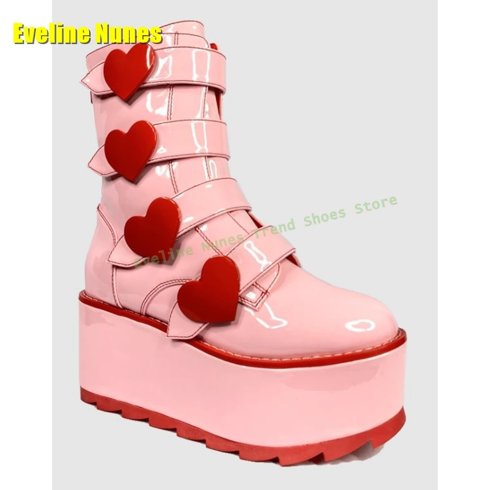 Pink Strawberry Button Platform Boots Round Toe Wedge Thick Sole Y2K Street Style Couple Knee High Boots 2025 Autumn Shoes Trend view 6