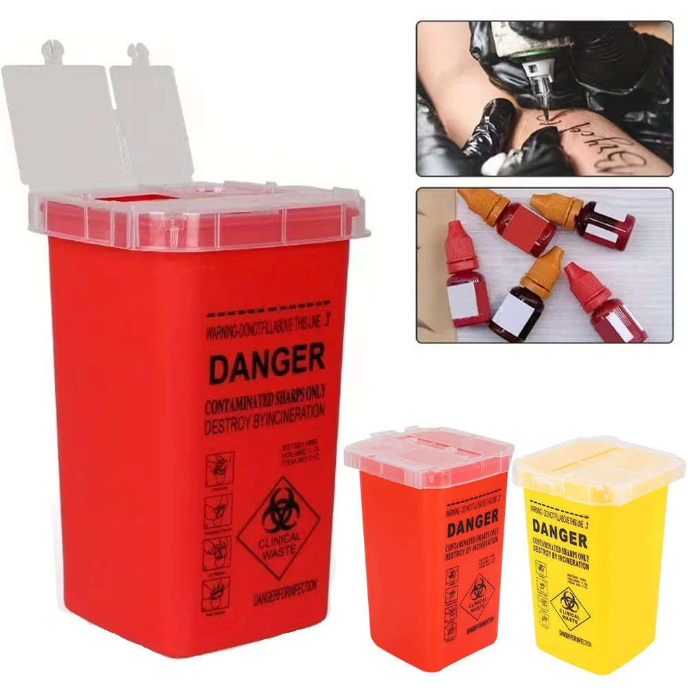 1L Plastic Capacity Sharps Container Tattoo Waste Needles Bin Biohazard Tattoo Piercing Needles Disposal Collect Waste Box