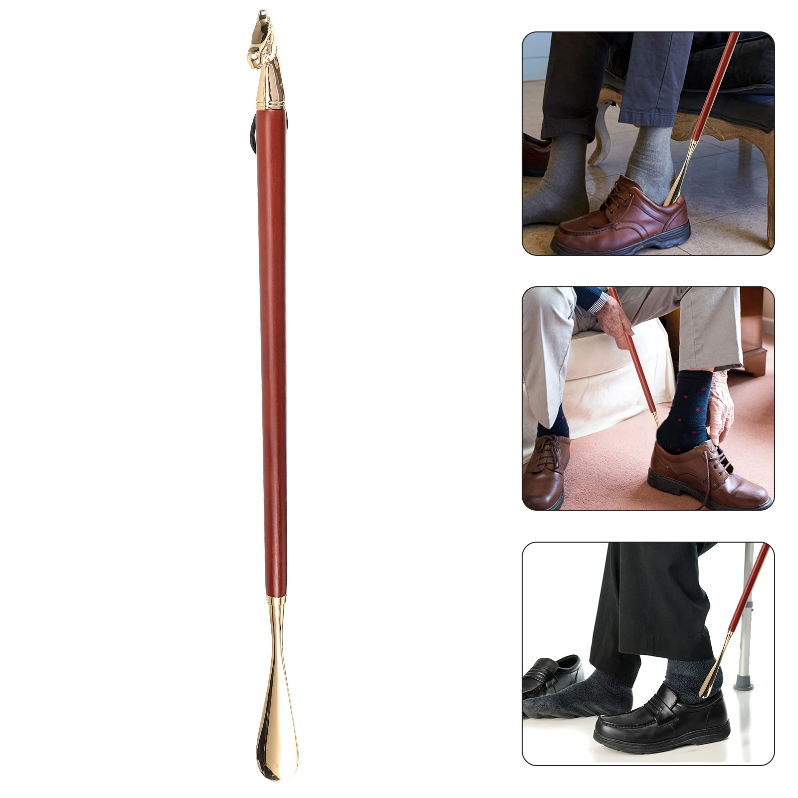 Long Handled Wooden Shoe Horn Household Shoehorn Portable Shoe Lifter Travel Shoe Helper Durable Copper Material Smooth Edges